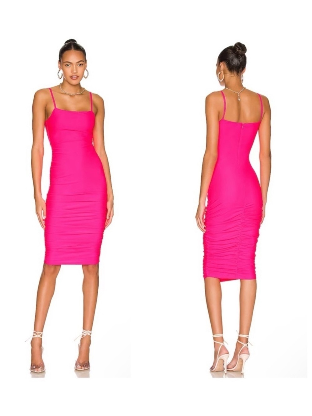 SUPERDOWN Yovanna Ruched Midi Dress in Hot Pink Size Small
